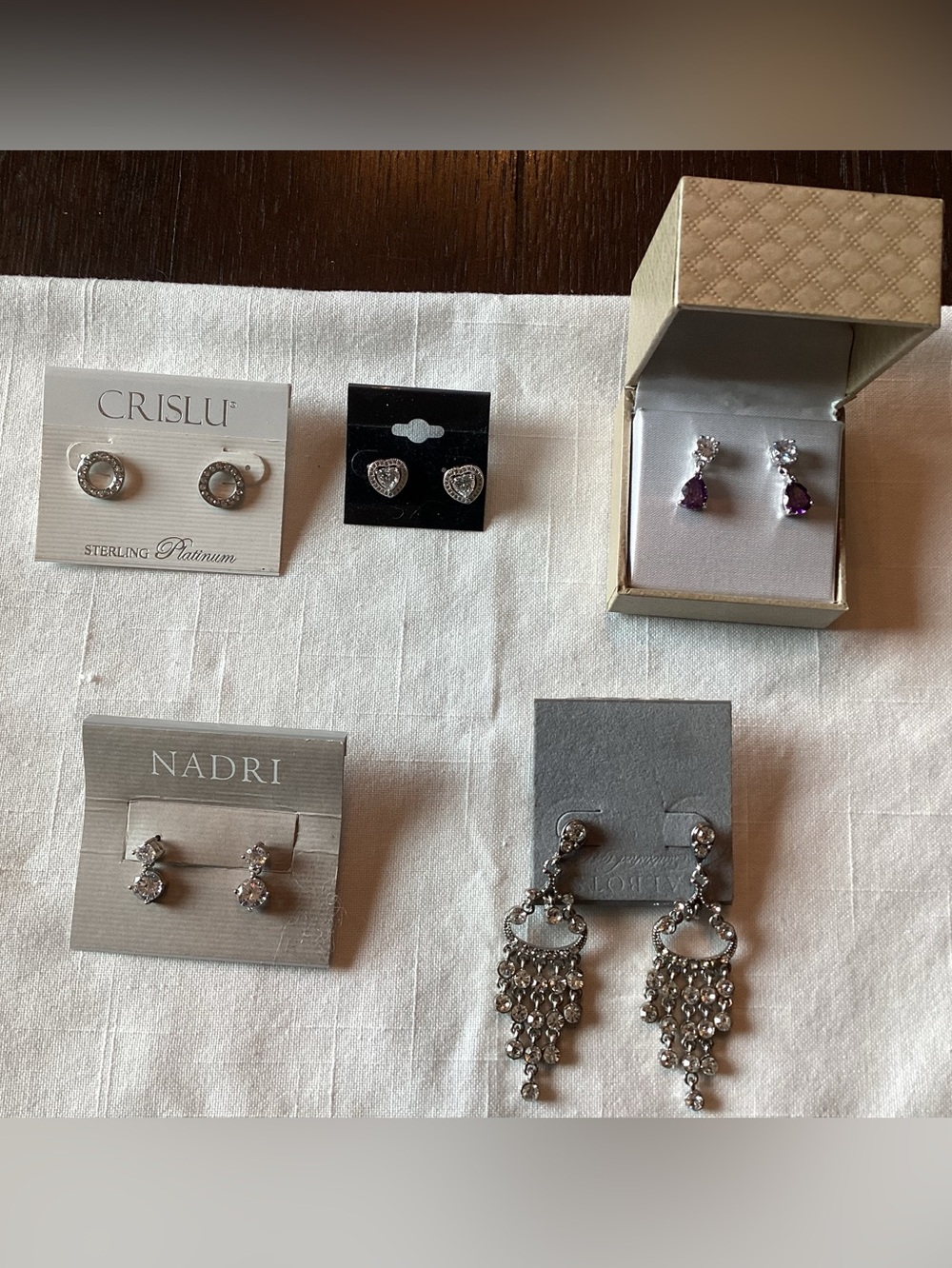 Elegant cubic zirconia and crystal earrings.  Grouping of five